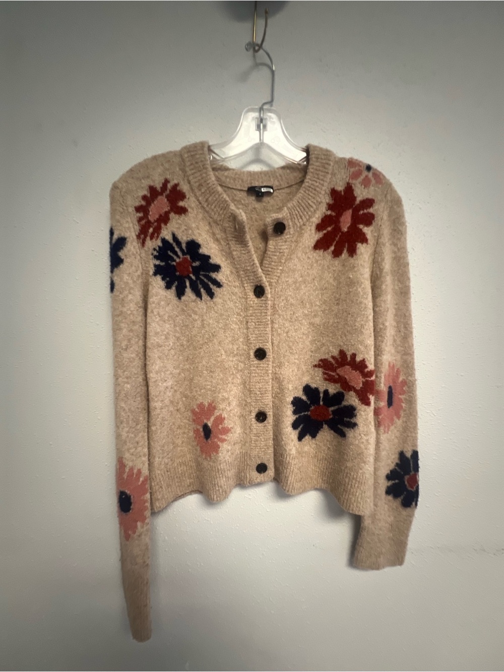 Rails Beige Floral Button-Front Cardigan with Navy & Rust Accents
